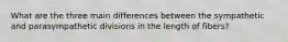 What are the three main differences between the sympathetic and parasympathetic divisions in the length of fibers?