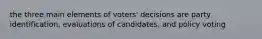 the three main elements of voters' decisions are party identification, evaluations of candidates, and policy voting