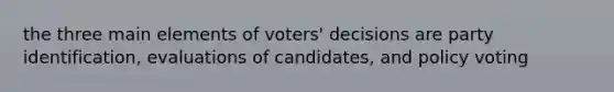 the three main elements of voters' decisions are party identification, evaluations of candidates, and policy voting