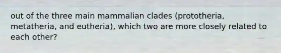 out of the three main mammalian clades (prototheria, metatheria, and eutheria), which two are more closely related to each other?