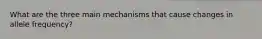 What are the three main mechanisms that cause changes in allele frequency?