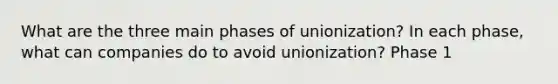 What are the three main phases of unionization? In each phase, what can companies do to avoid unionization? Phase 1