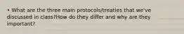 • What are the three main protocols/treaties that we've discussed in class?How do they differ and why are they important?