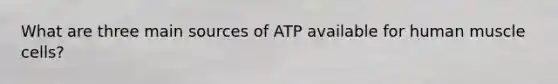 What are three main sources of ATP available for <a href='https://www.questionai.com/knowledge/kIgPoJyJGl-human-muscle' class='anchor-knowledge'>human muscle</a> cells?