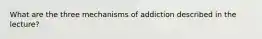 What are the three mechanisms of addiction described in the lecture?