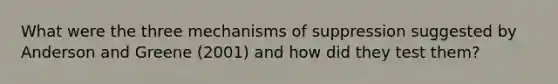 What were the three mechanisms of suppression suggested by Anderson and Greene (2001) and how did they test them?