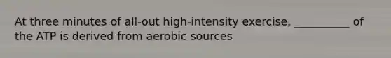 At three minutes of all-out high-intensity exercise, __________ of the ATP is derived from aerobic sources