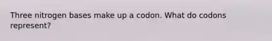 Three nitrogen bases make up a codon. What do codons represent?