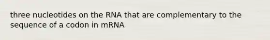 three nucleotides on the RNA that are complementary to the sequence of a codon in mRNA