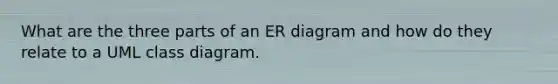 What are the three parts of an ER diagram and how do they relate to a UML class diagram.