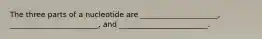 The three parts of a nucleotide are _____________________, ________________________, and ________________________.
