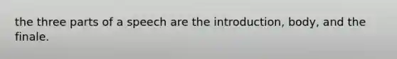 the three parts of a speech are the introduction, body, and the finale.