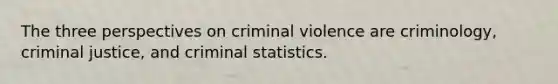 The three perspectives on criminal violence are criminology, criminal justice, and criminal statistics.