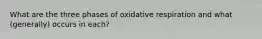 What are the three phases of oxidative respiration and what (generally) occurs in each?