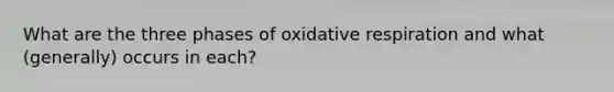 What are the three phases of oxidative respiration and what (generally) occurs in each?