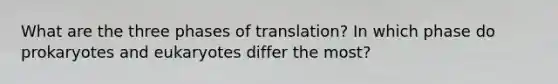 What are the three phases of translation? In which phase do prokaryotes and eukaryotes differ the most?