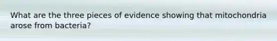 What are the three pieces of evidence showing that mitochondria arose from bacteria?