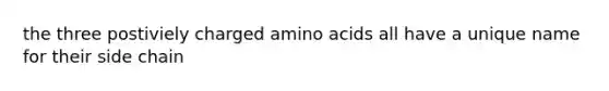 the three postiviely charged <a href='https://www.questionai.com/knowledge/k9gb720LCl-amino-acids' class='anchor-knowledge'>amino acids</a> all have a unique name for their side chain
