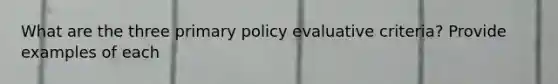 What are the three primary policy evaluative criteria? Provide examples of each