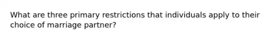 What are three primary restrictions that individuals apply to their choice of marriage partner?