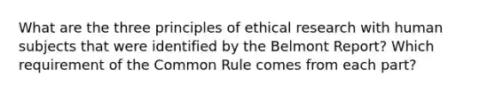 What are the three principles of ethical research with human subjects that were identified by the Belmont Report? Which requirement of the Common Rule comes from each part?