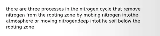 there are three processes in the nitrogen cycle that remove nitrogen from the rooting zone by mobing nitrogen intothe atmosphere or moving nitrogendeep intot he soil below the rooting zone