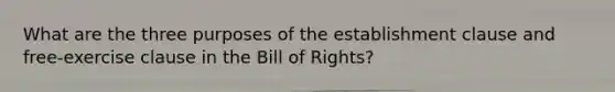 What are the three purposes of the establishment clause and free-exercise clause in the Bill of Rights?