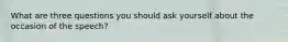 What are three questions you should ask yourself about the occasion of the speech?