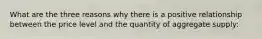 What are the three reasons why there is a positive relationship between the price level and the quantity of aggregate supply: