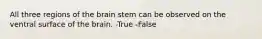 All three regions of the brain stem can be observed on the ventral surface of the brain. -True -False