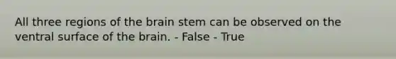 All three regions of the brain stem can be observed on the ventral surface of the brain. - False - True