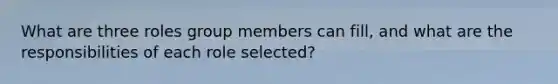 What are three roles group members can fill, and what are the responsibilities of each role selected?