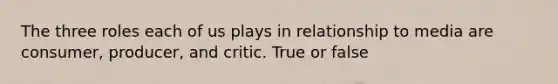 The three roles each of us plays in relationship to media are consumer, producer, and critic. True or false