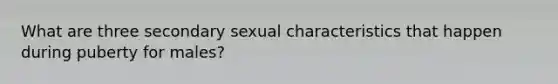 What are three secondary sexual characteristics that happen during puberty for males?