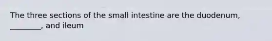 The three sections of the small intestine are the duodenum, ________, and ileum