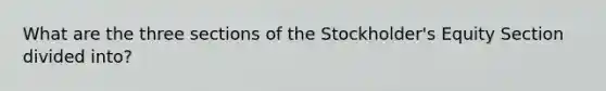 What are the three sections of the Stockholder's Equity Section divided into?