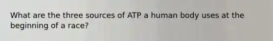 What are the three sources of ATP a human body uses at the beginning of a race?