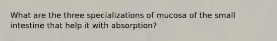 What are the three specializations of mucosa of the small intestine that help it with absorption?