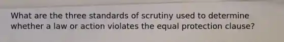 What are the three standards of scrutiny used to determine whether a law or action violates the equal protection clause?