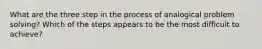 What are the three step in the process of analogical problem solving? Which of the steps appears to be the most difficult to achieve?