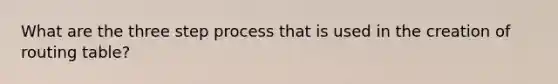 What are the three step process that is used in the creation of routing table?