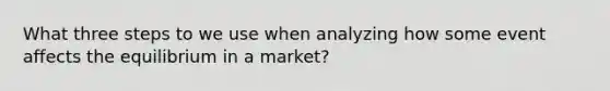 What three steps to we use when analyzing how some event affects the equilibrium in a market?