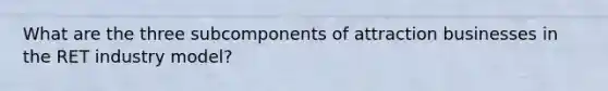 What are the three subcomponents of attraction businesses in the RET industry model?