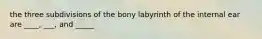 the three subdivisions of the bony labyrinth of the internal ear are ____, ___, and _____