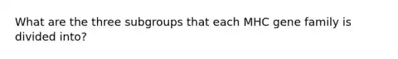 What are the three subgroups that each MHC gene family is divided into?