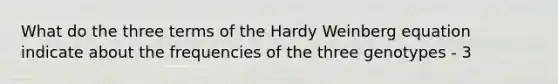 What do the three terms of the Hardy Weinberg equation indicate about the frequencies of the three genotypes - 3