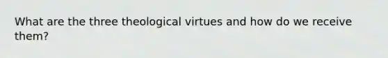 What are the three theological virtues and how do we receive them?