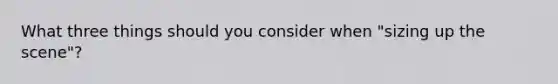 What three things should you consider when "sizing up the scene"?