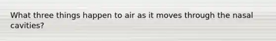 What three things happen to air as it moves through the nasal cavities?