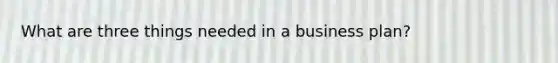 What are three things needed in a business plan?